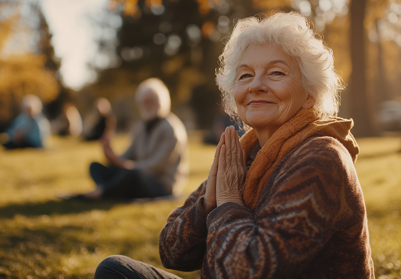Старша жінка практикує йогу